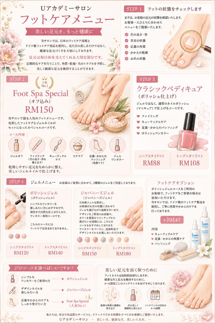 サロンで配布しているフットケアメニューの原本
